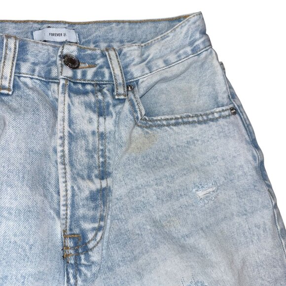 Forever 21 Light Wash Size 26 Button Fly Raw Hem Distressed Jeans - Picture 5 of 9